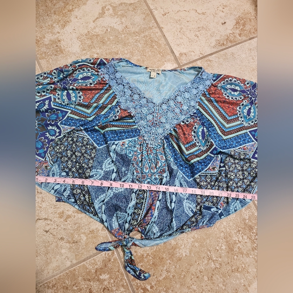 OneWorld Medium Blue Boho Patchwork Lace Tie-Fron… - image 7